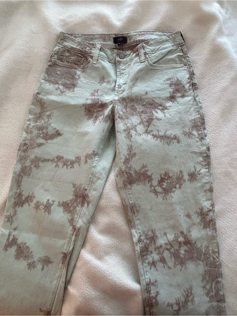 NYDJ Tie-Dye Ankle Jeans in Mint Green and Taupe